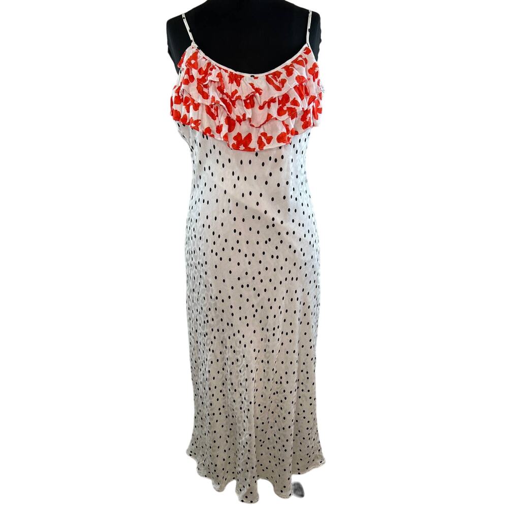 Rixo for Target White Red Ruffle Polka Dot Spaghetti Strap Maxi Dress Size L